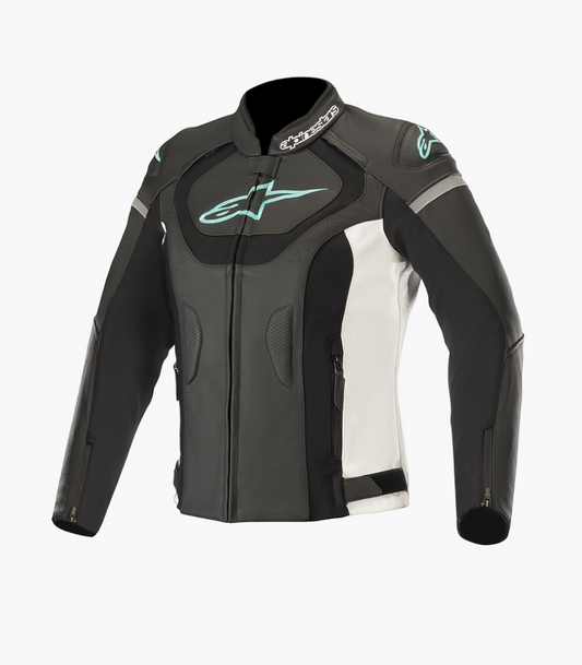 ALPINESTARS STELLA JAWS V3 LEATHER JACKET BLACK WHITE & TEAL